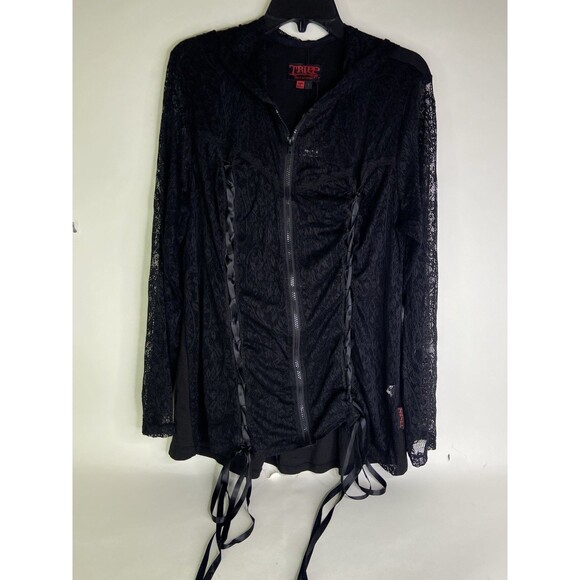 Tripp NYC Black Lace Up Corset Style Zip Hoodie Womens Plus Size 1 1X Goth Emo - Picture 1 of 13